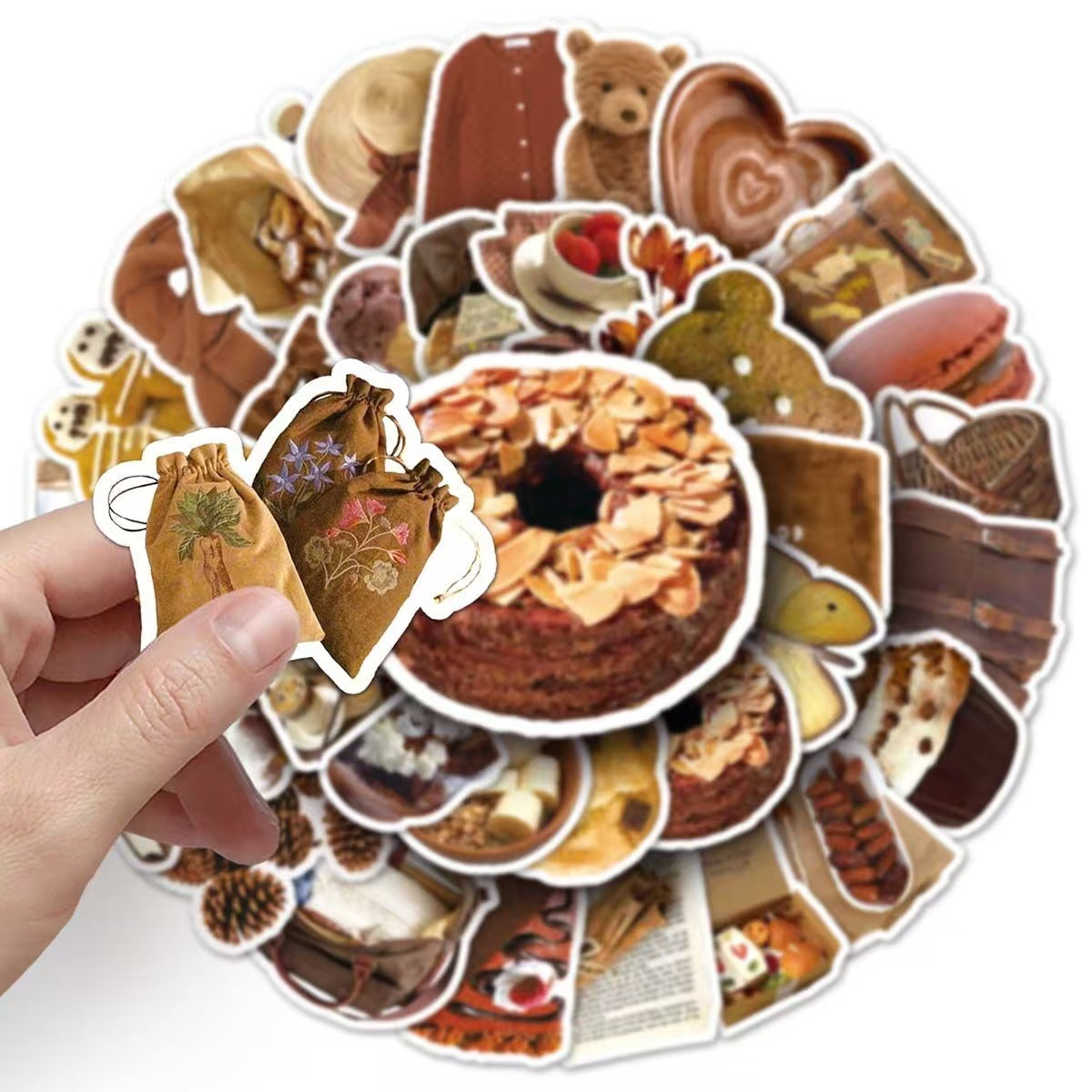 50Pcs Brown Maillard IG style Minimalist Artistic Daily Necessities Stickers