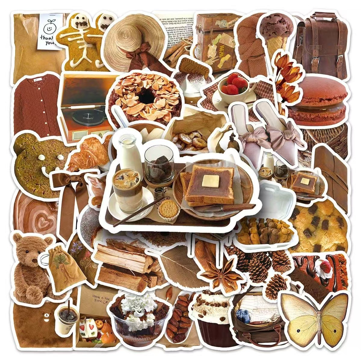 50Pcs Brown Maillard IG style Minimalist Artistic Daily Necessities Stickers