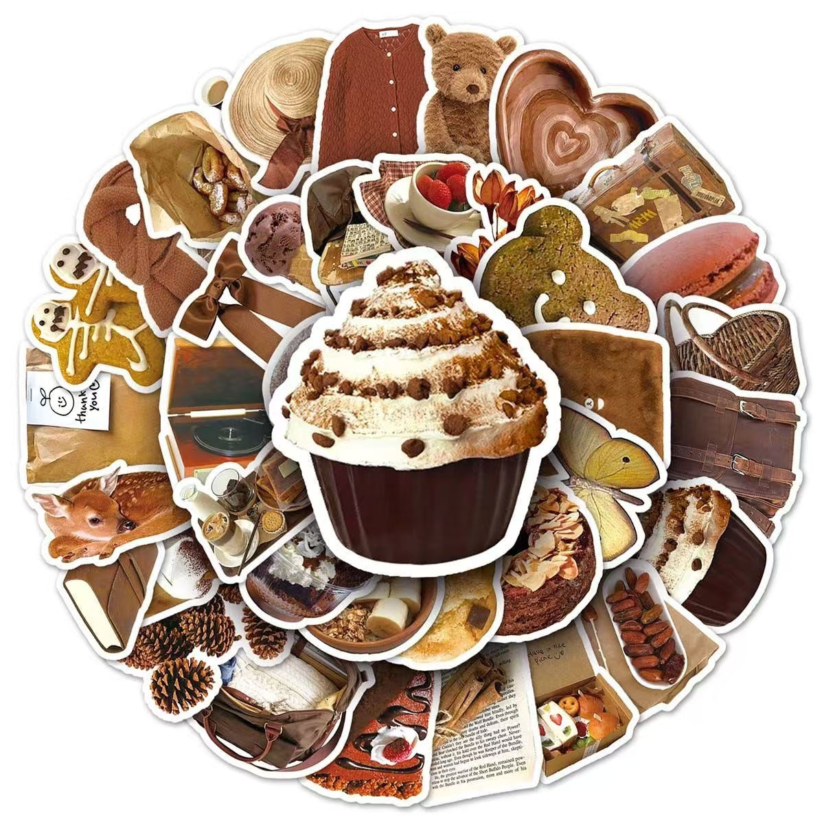 50Pcs Brown Maillard IG style Minimalist Artistic Daily Necessities Stickers