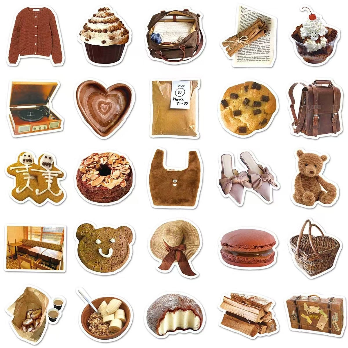 50Pcs Brown Maillard IG style Minimalist Artistic Daily Necessities Stickers