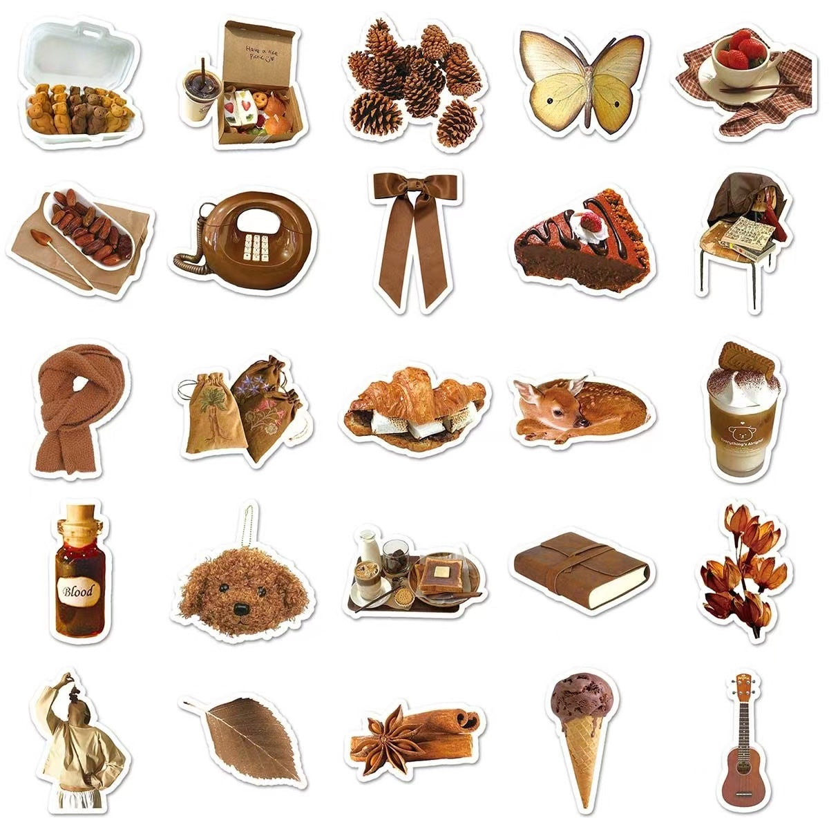 50Pcs Brown Maillard IG style Minimalist Artistic Daily Necessities Stickers