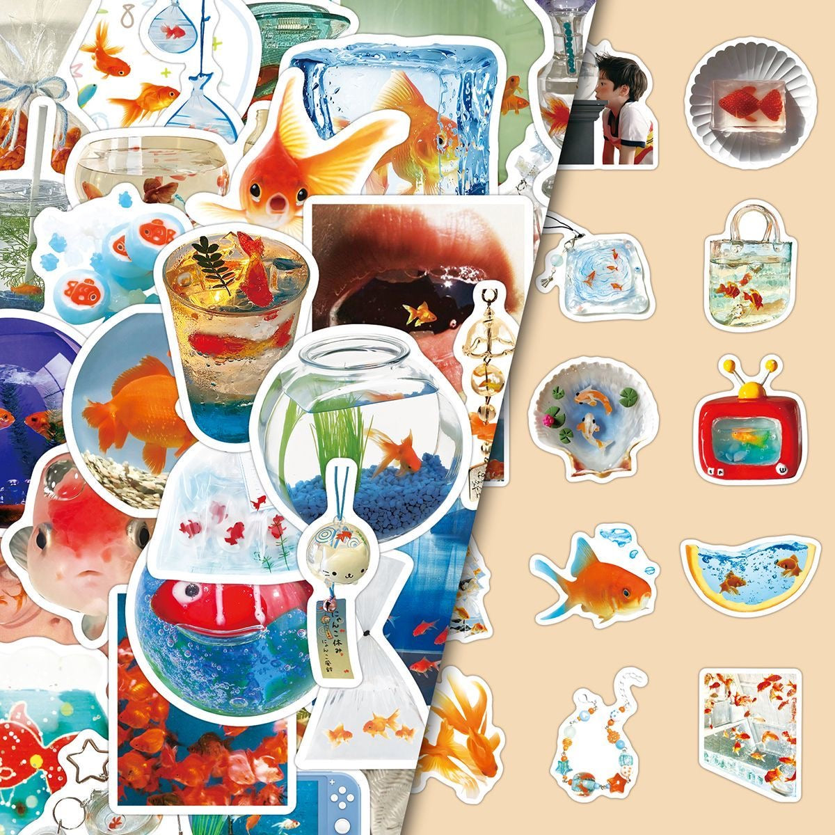 100Pcs Cartoon Retro Goldfish Atmosphere Stickers