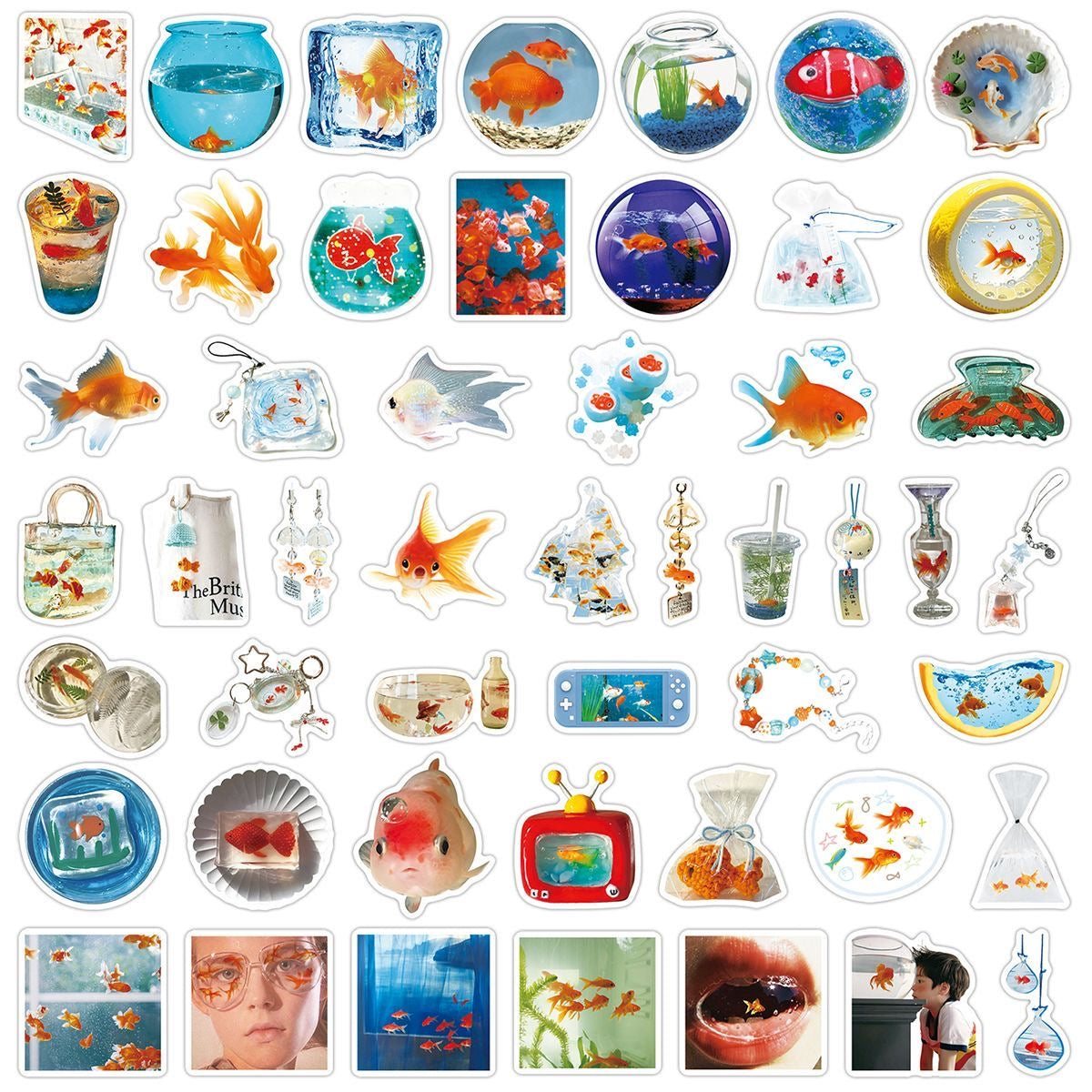100Pcs Cartoon Retro Goldfish Atmosphere Stickers