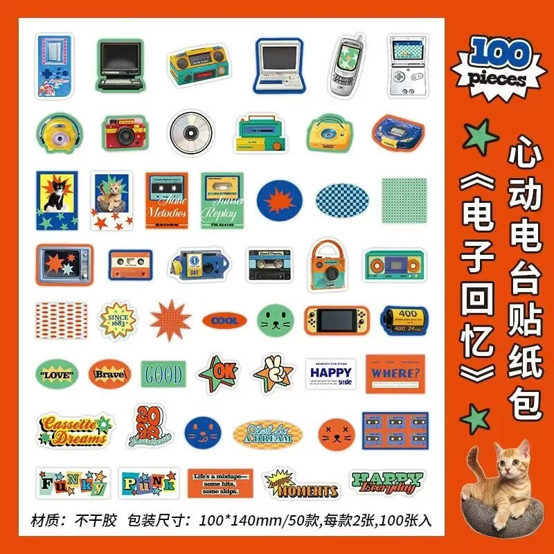 100Pcs Old Memory Radio Theme Stickers