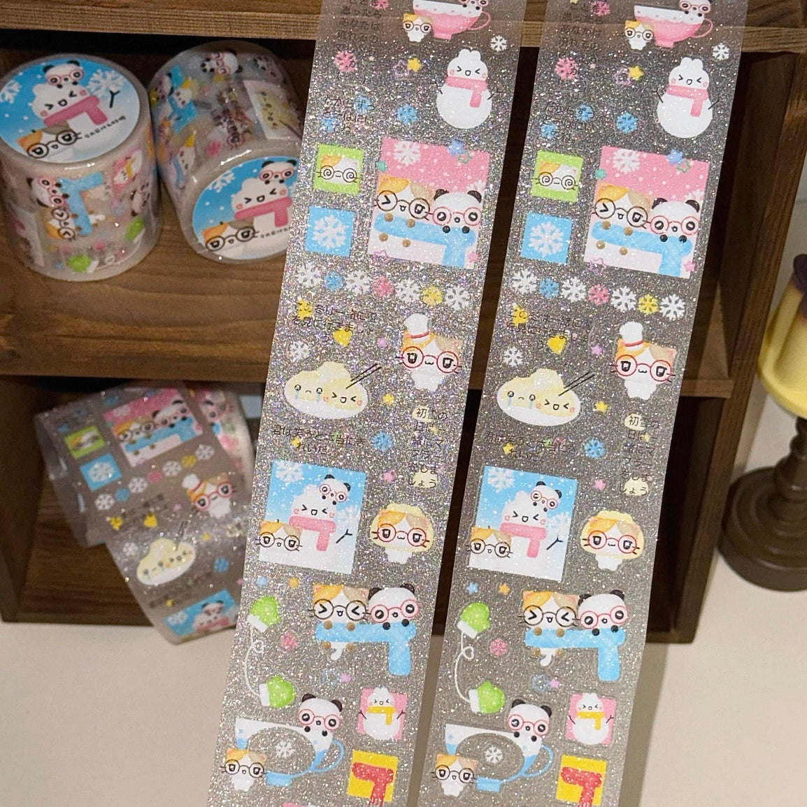 13.75inches White Season Red Panda Snowman Sticker Roll
