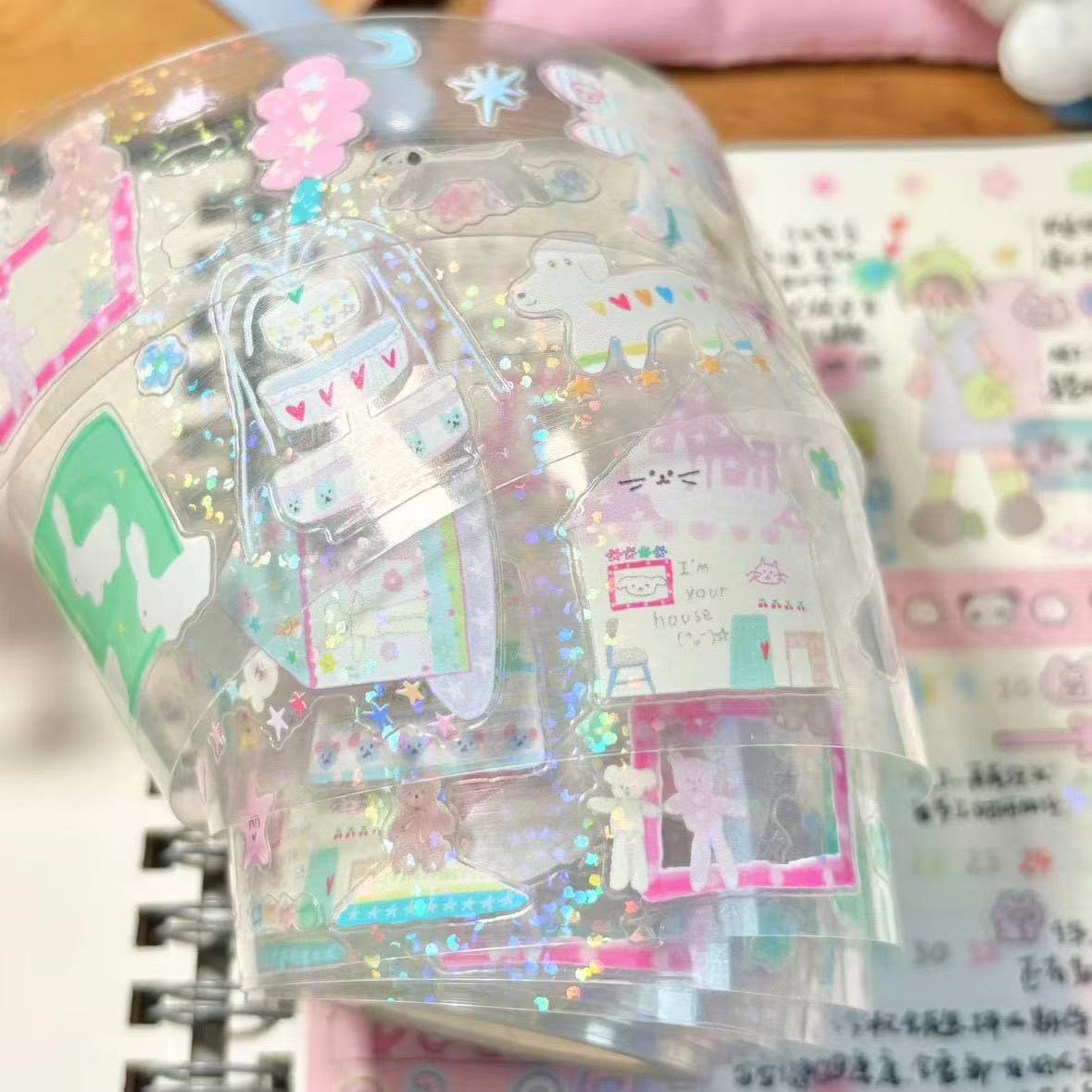 13.78in Pink House Sweet Rabbit Sticker Roll