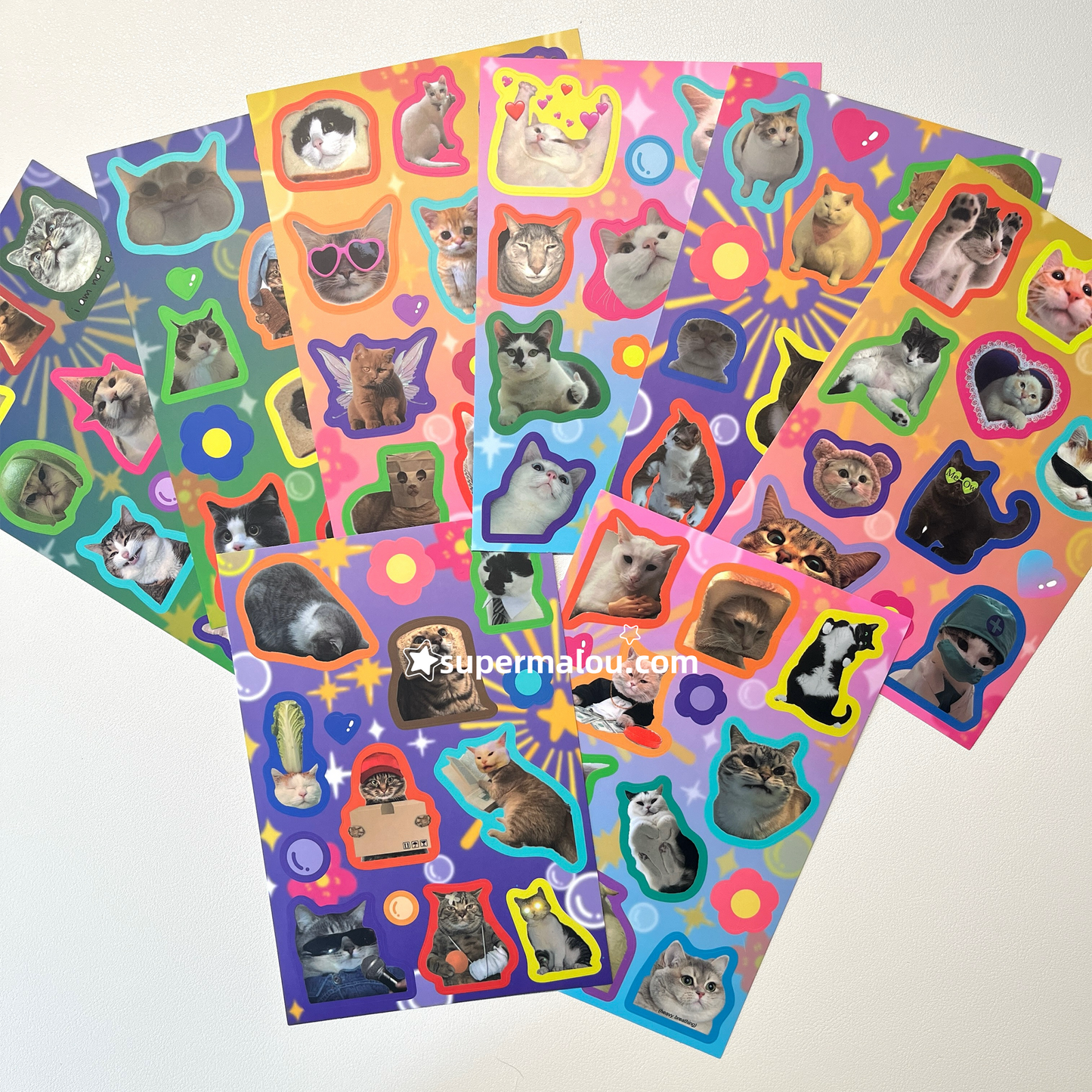 16 Sheets American Retro Animal Collage Cat Back Card Waterproof Stickers