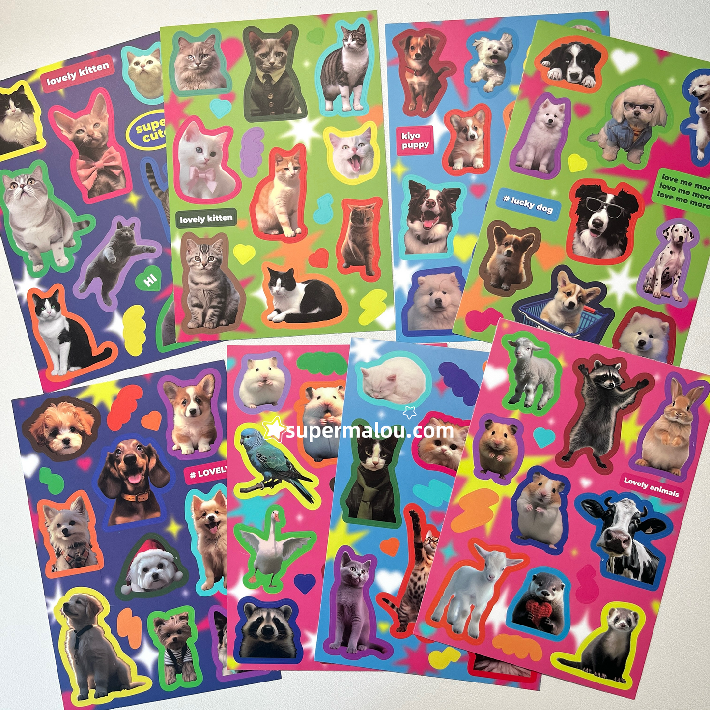 16 Sheets American Retro Animal Collage Cat Back Card Waterproof Stickers