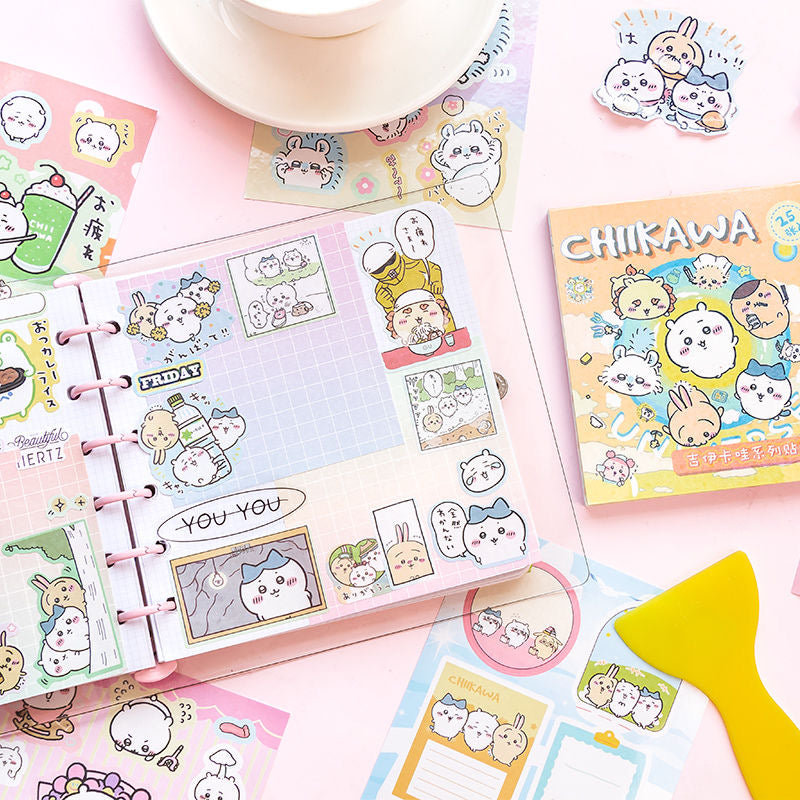 25Pcs Chiikawa Cartoon Flash Sticker Book