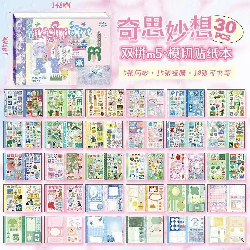 30Pages Cute Cartoon Sticker Book Label Stickers