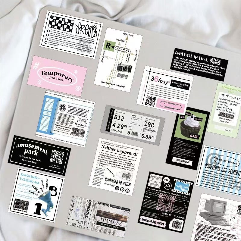 30Pcs Black And White Collage Material Text Label Sticker