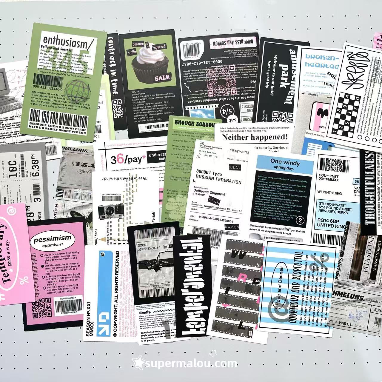 30Pcs Black And White Collage Material Text Label Sticker