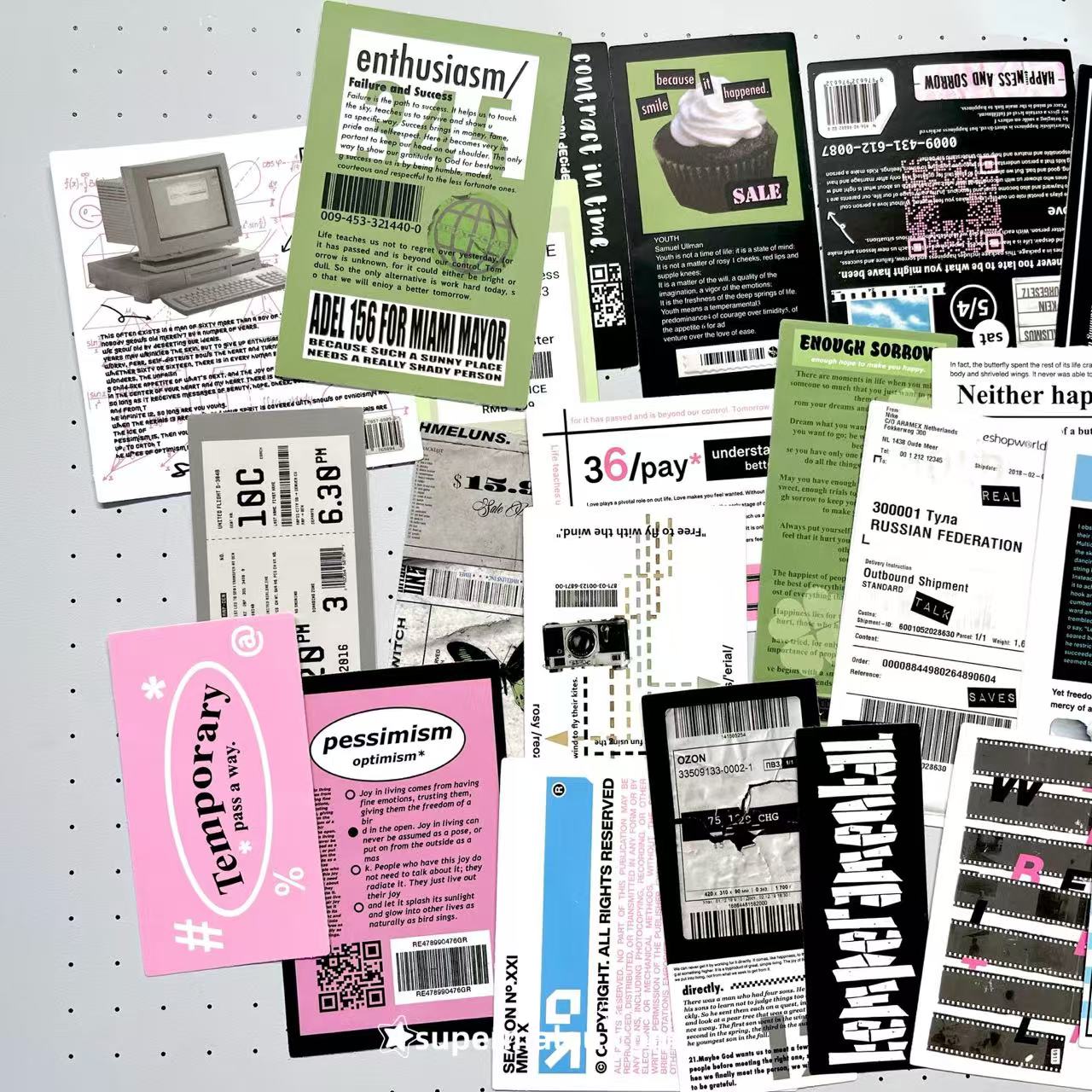 30Pcs Black And White Collage Material Text Label Sticker