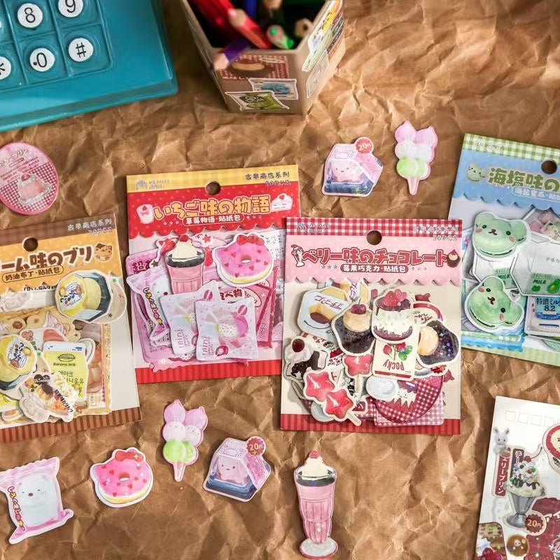 30Pcs Japanese Retro Food Flash Stickers Set Of 4