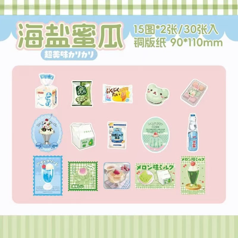 30Pcs Japanese Retro Food Flash Stickers Set Of 4