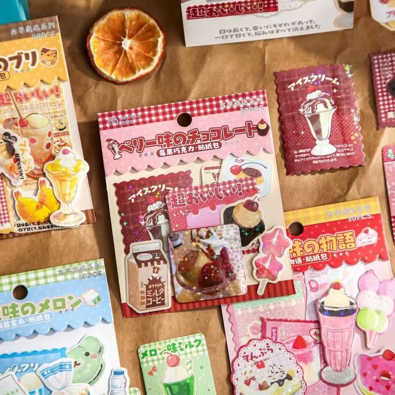 30Pcs Japanese Retro Food Flash Stickers Set Of 4
