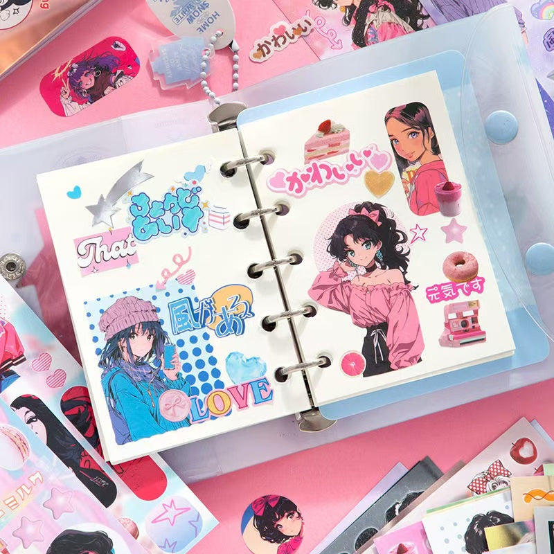 30 Sheets Showa Girls Digital Cartoon Japanese Sticker Book