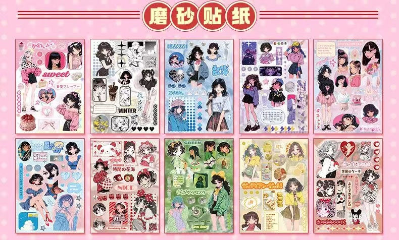 30 Sheets Showa Girls Digital Cartoon Japanese Sticker Book