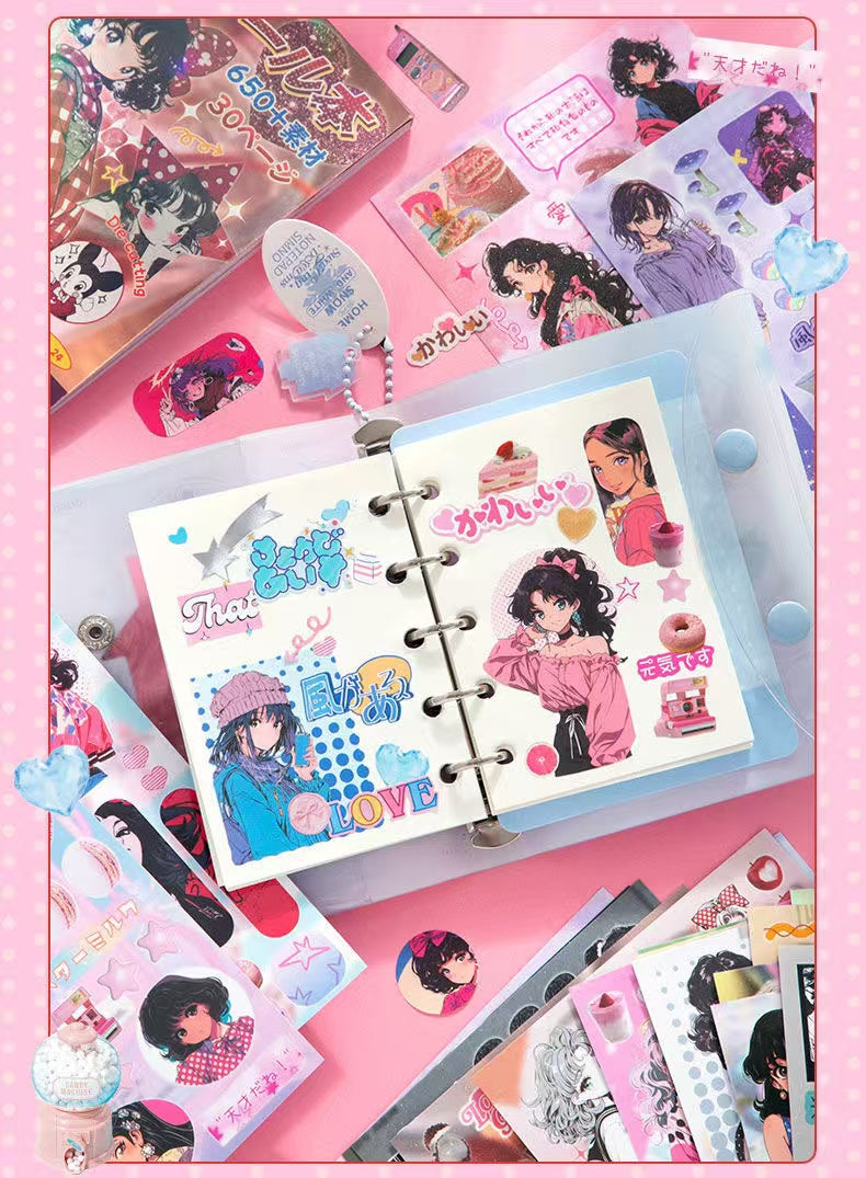 30 Sheets Showa Girls Digital Cartoon Japanese Sticker Book