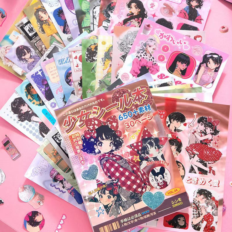 30 Sheets Showa Girls Digital Cartoon Japanese Sticker Book