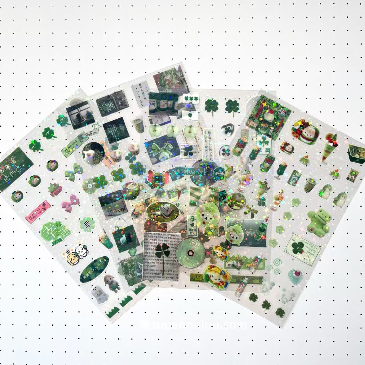 4 Sheets Green Matcha Laser Retro Stickers