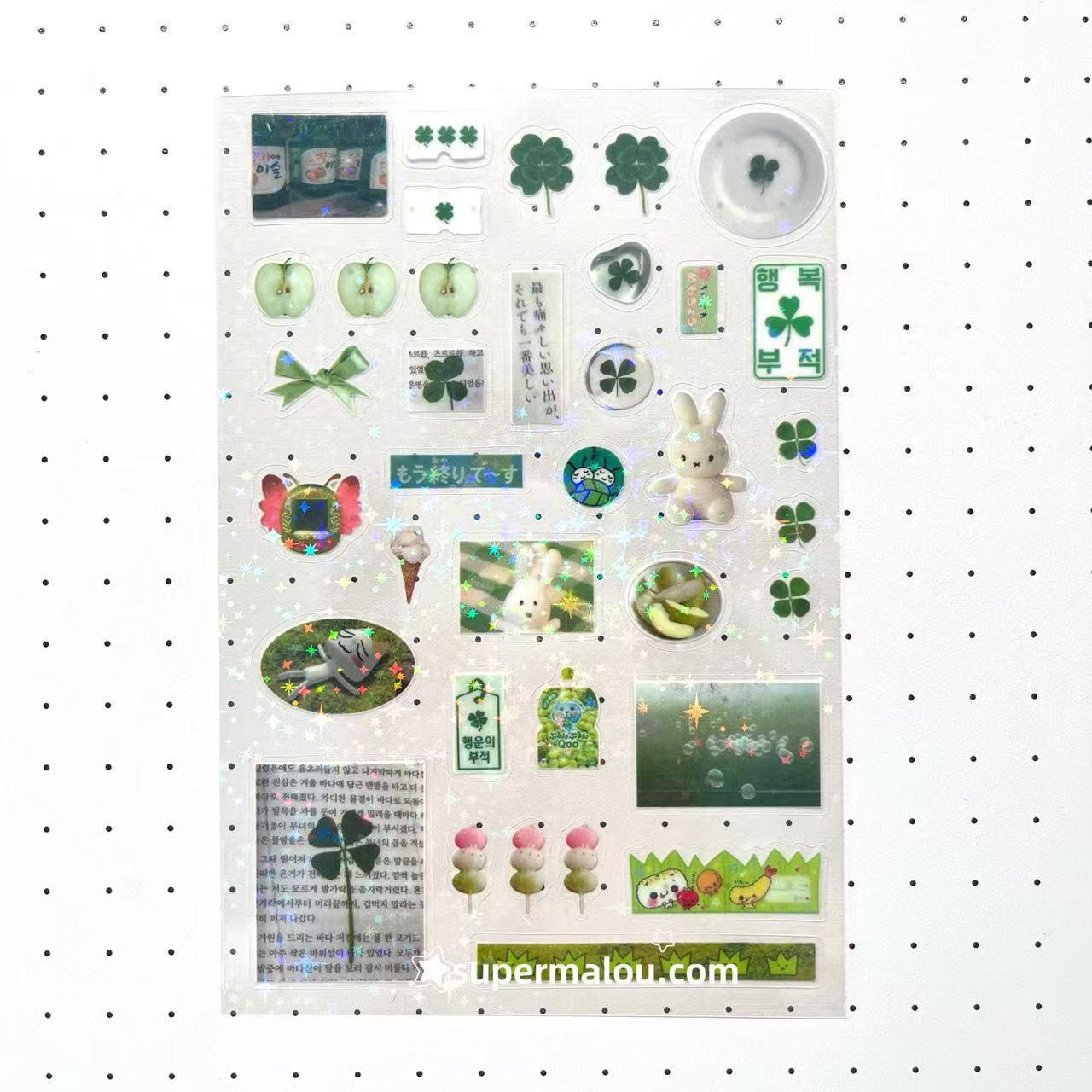 4 Sheets Green Matcha Laser Retro Stickers