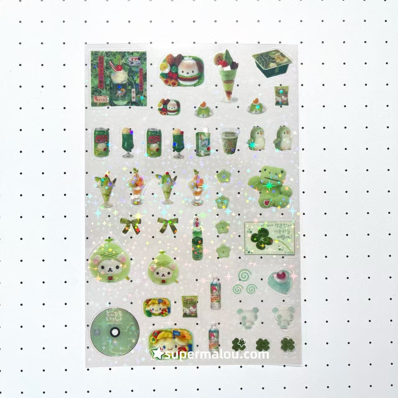 4 Sheets Green Matcha Laser Retro Stickers
