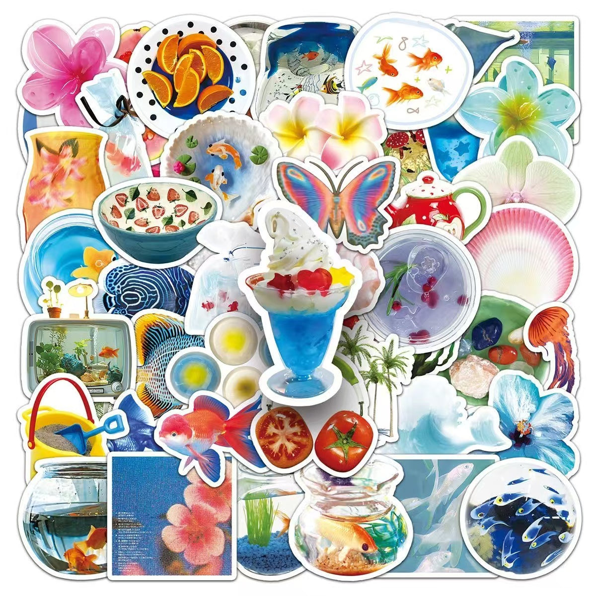 50Pcs Graffiti Tropical Summer Beach Shark Butterfly Stickers