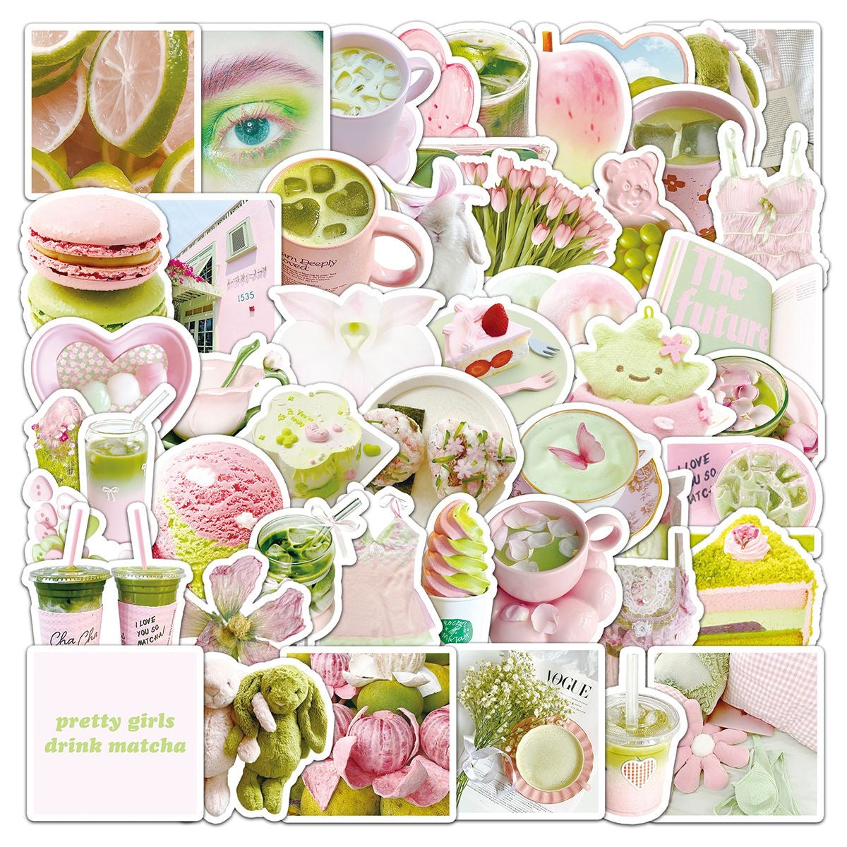 51pcs Pink And Green IG Style Stickers