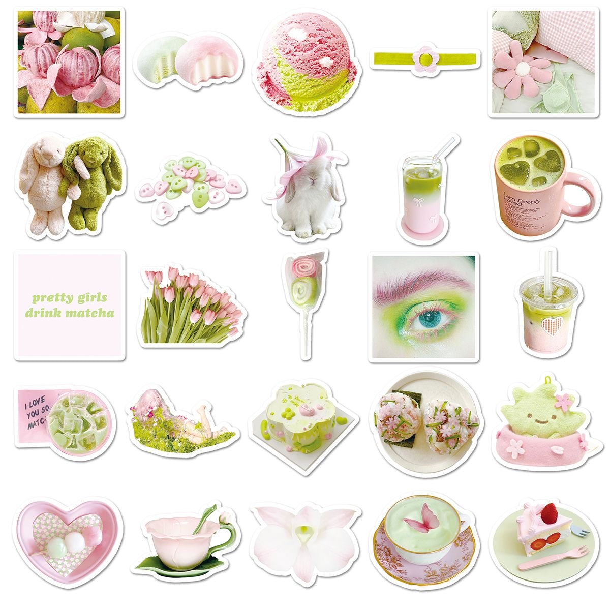 51pcs Pink And Green IG Style Stickers