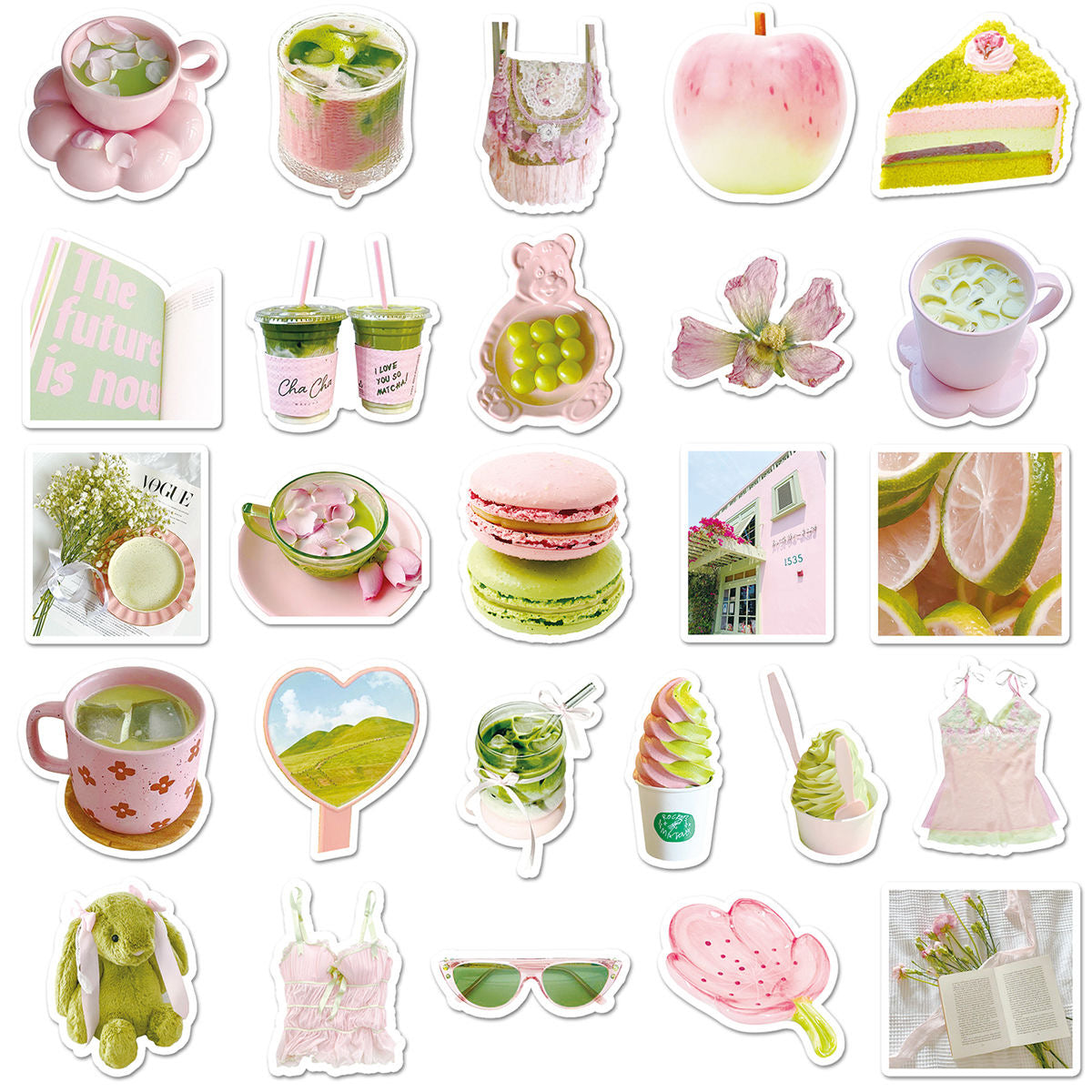51pcs Pink And Green IG Style Stickers