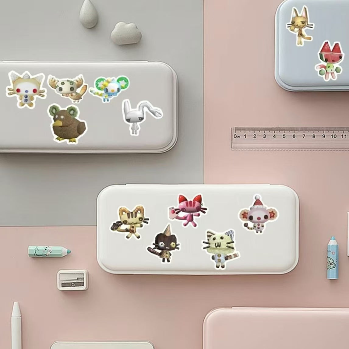 52Pcs Pixel Graph Cartoon Toro Cat Stickers