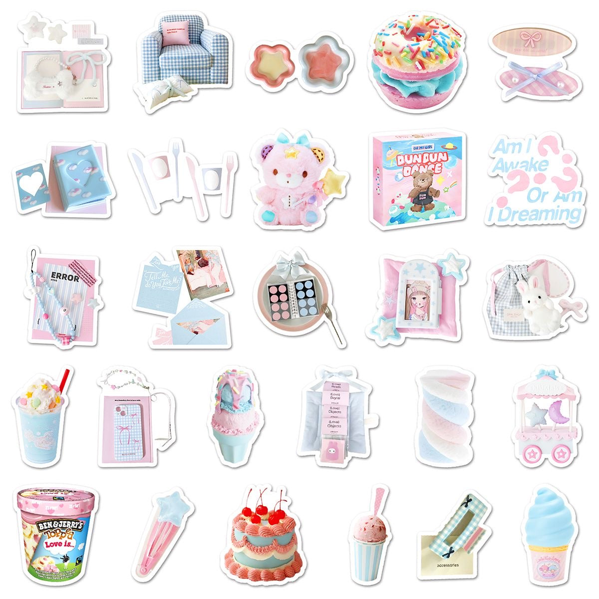 52pcs Pink And Blue Fresh Macaron Color Waterproof Sticker