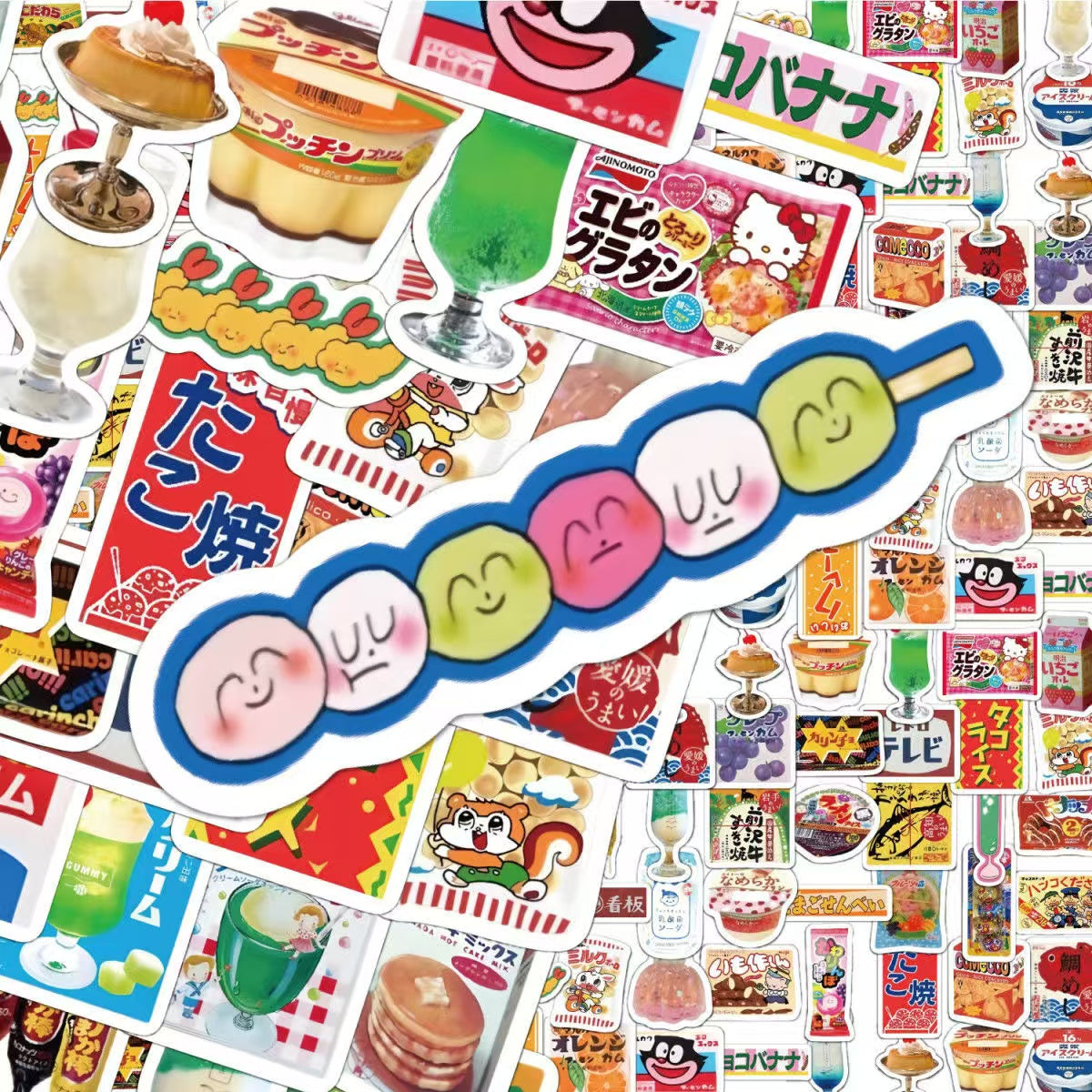 55Pcs Showa Retro Food DIY Waterproof Stickers
