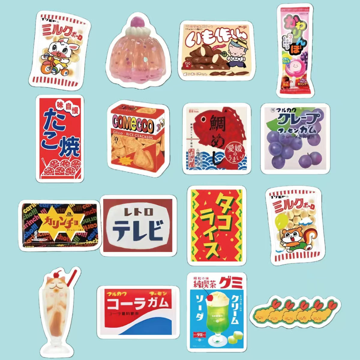 55Pcs Showa Retro Food DIY Waterproof Stickers