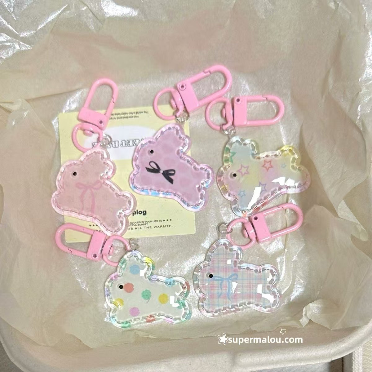 5 Styles Of Transparent Rabbit Keychains
