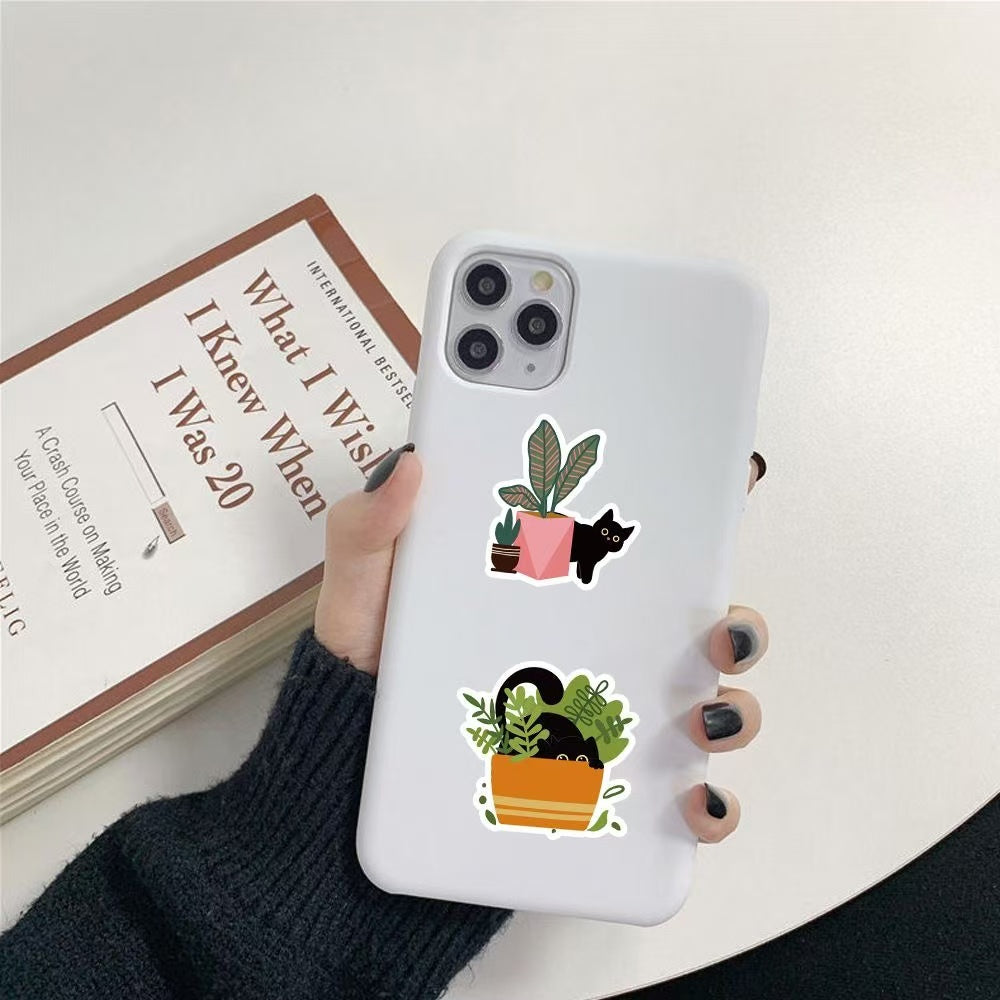 60Pcs Green Plants And Little Black Cats
