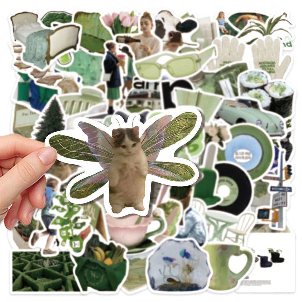 62pcs Ins Green American Vintage Style Stickers