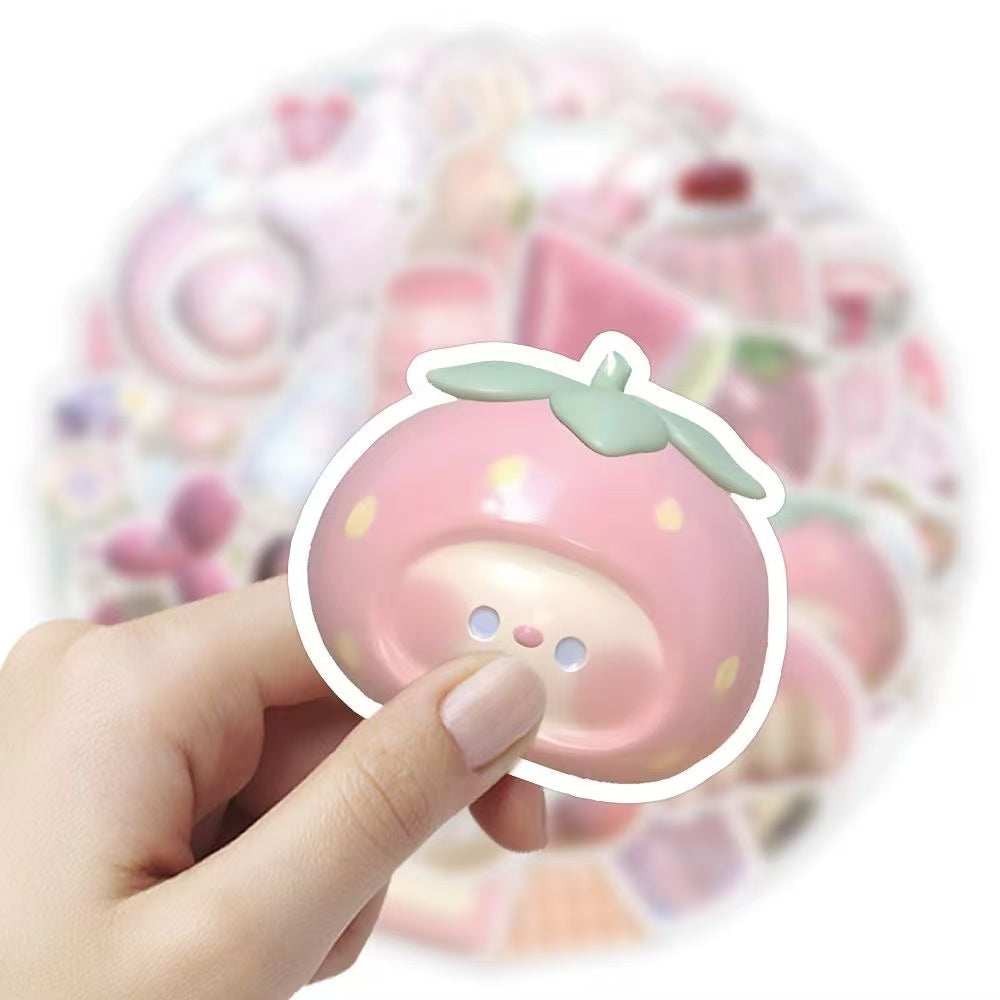 63pcs Pink Cartoon Waterproof Stickers