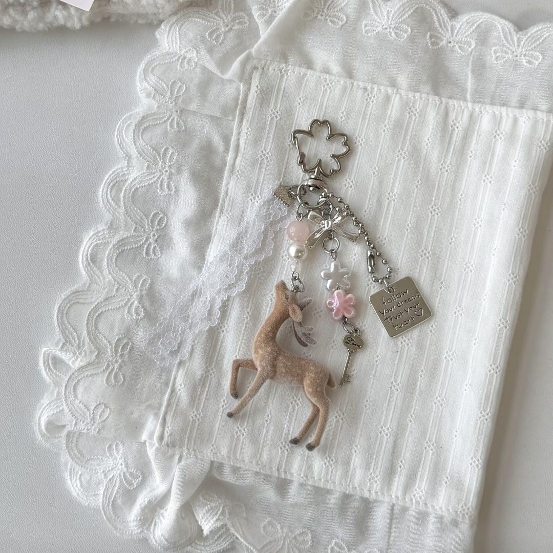 Lace Cherry Blossom Little Deer keychain