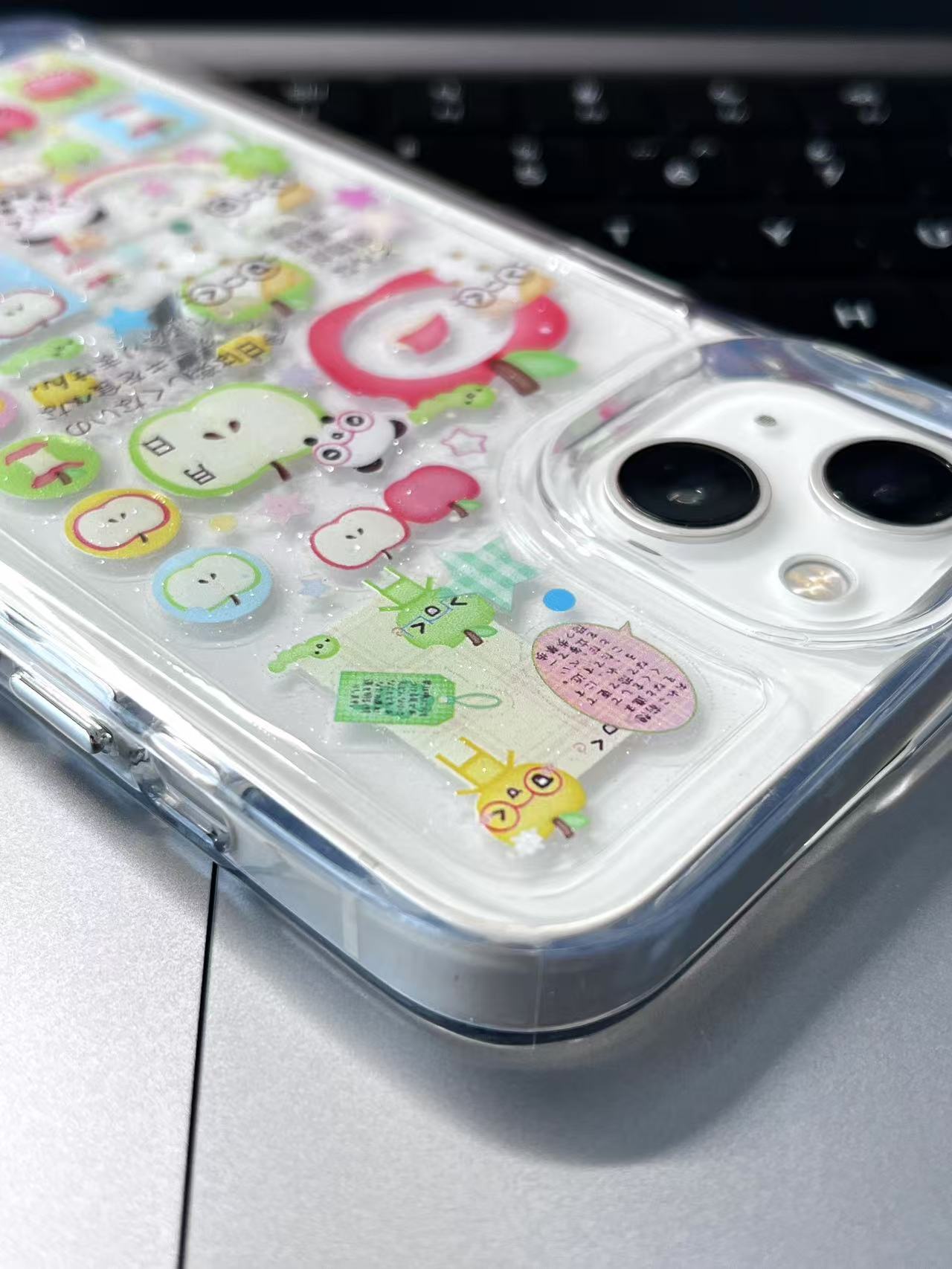 Apple Head Clover Retro Showa Handmade Sticker Phone Case