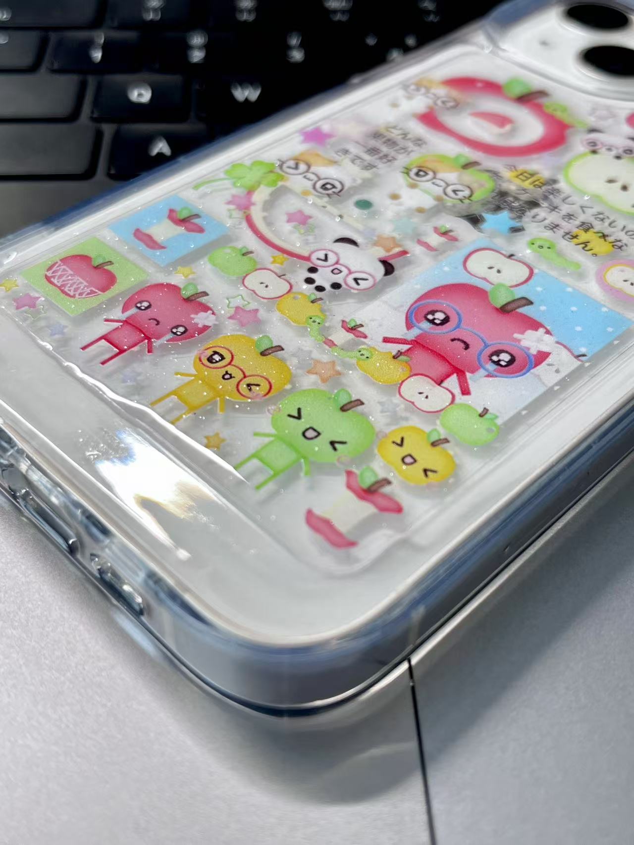 Apple Head Clover Retro Showa Handmade Sticker Phone Case