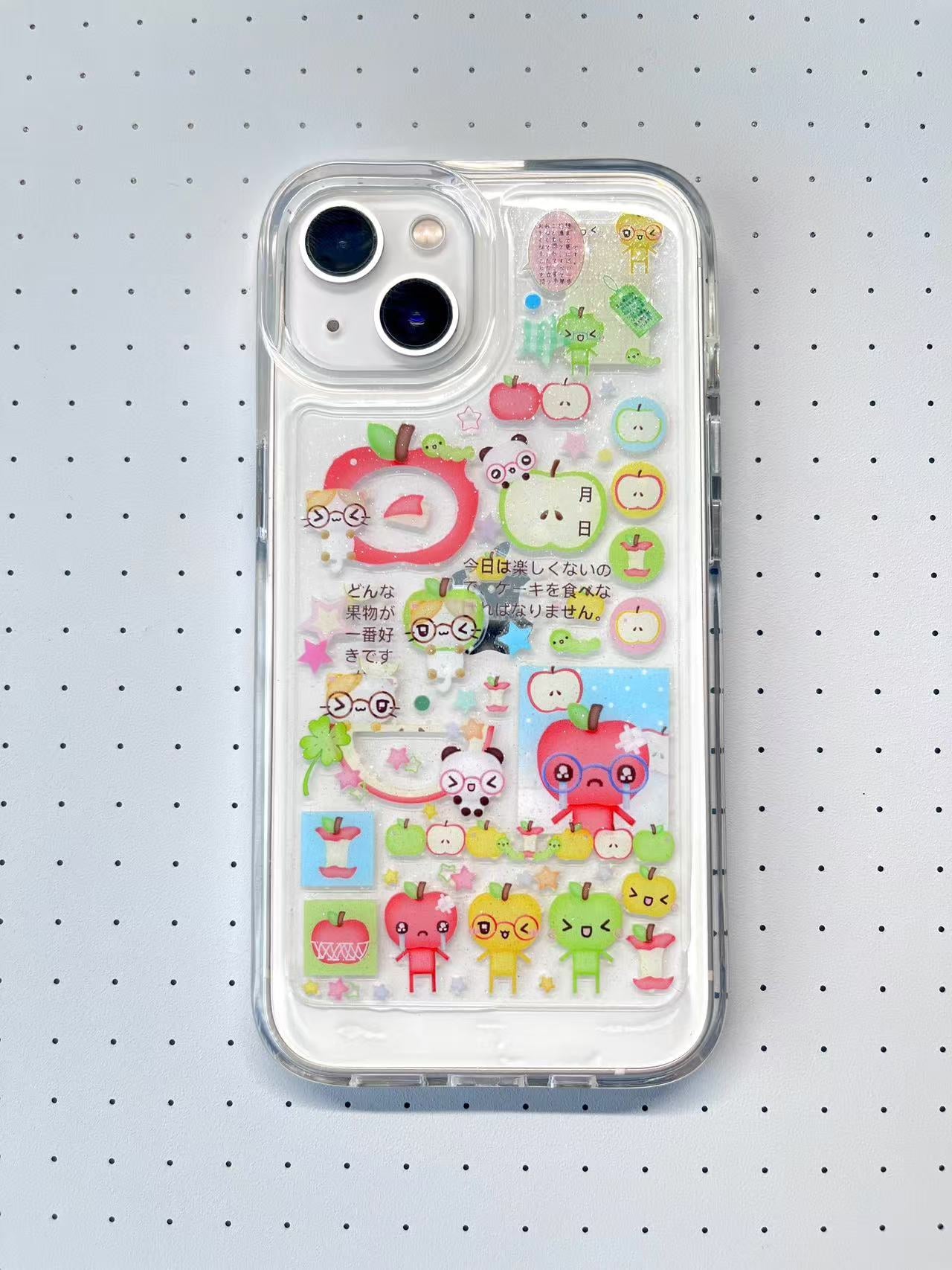 Apple Head Clover Retro Showa Handmade Sticker Phone Case