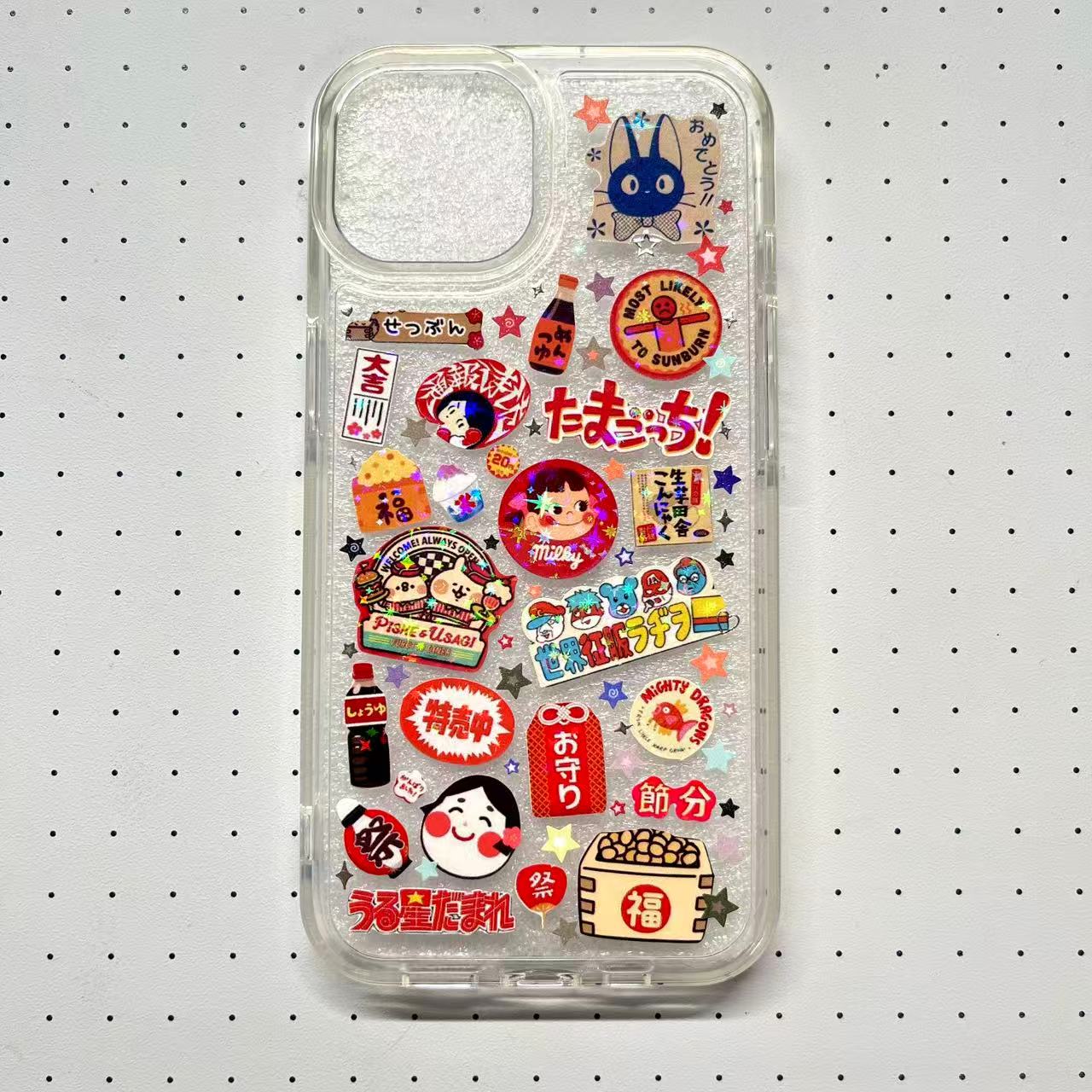 Black And Red Japanese Retro Style Handmade Sticker Phone Case (Resin Ver.)