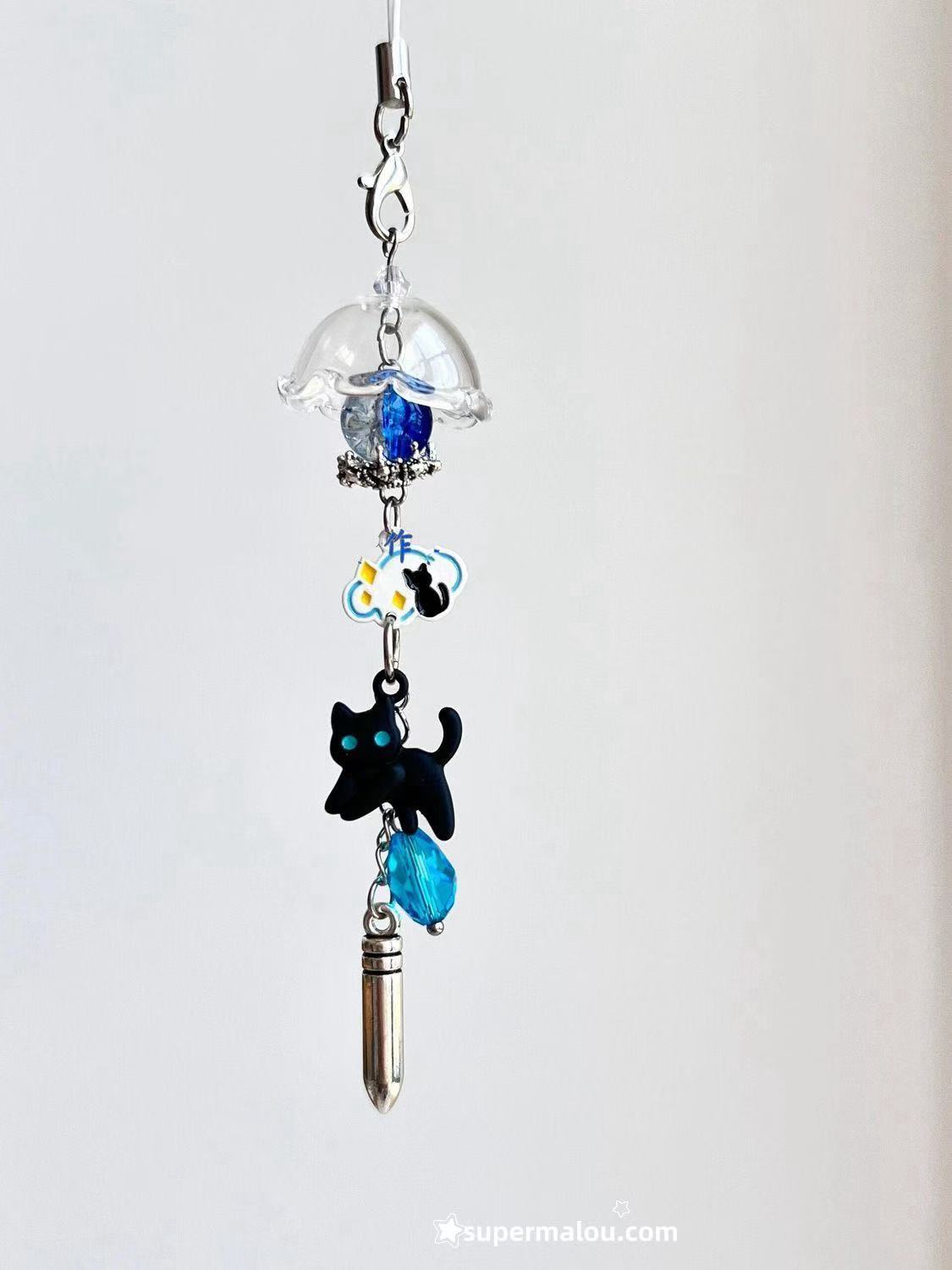 Black Cat Wind Chime Phone Chain