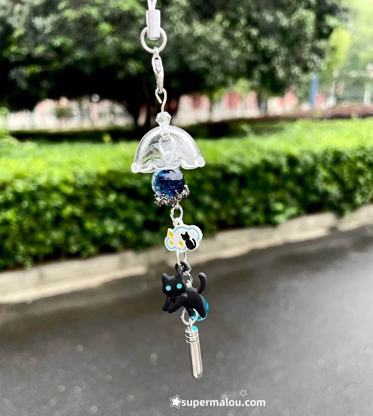 Black Cat Wind Chime Phone Chain