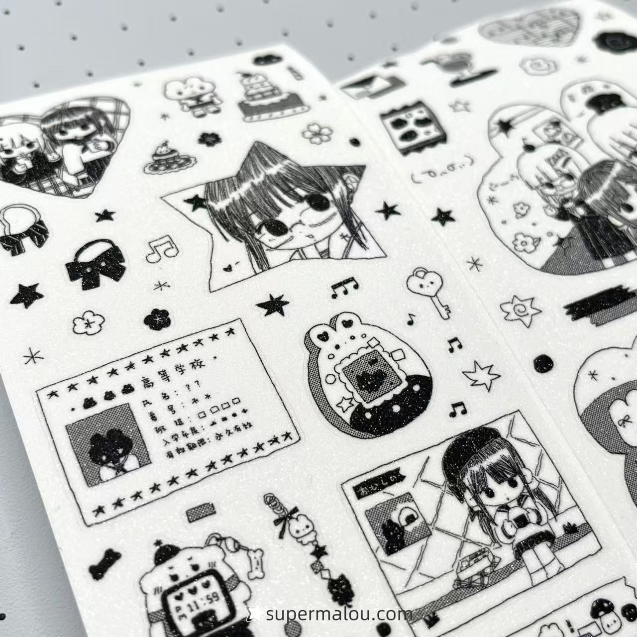 13Inches Black and White Student Girl Sticker Roll