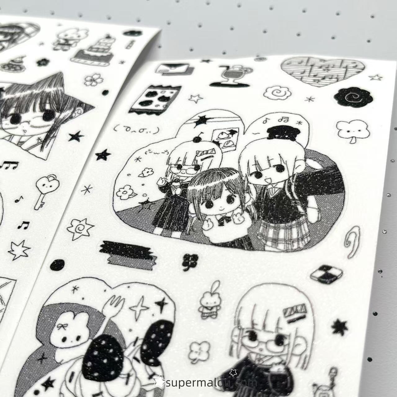 13Inches Black and White Student Girl Sticker Roll