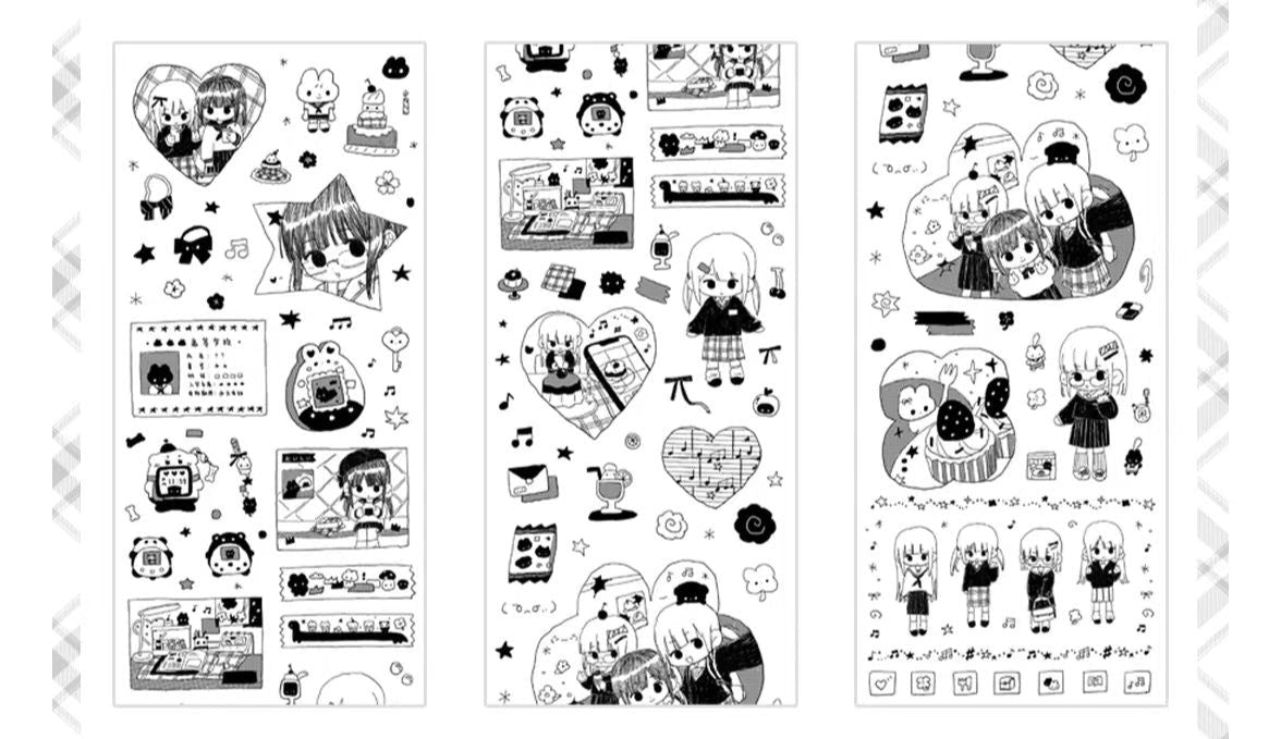 13Inches Black and White Student Girl Sticker Roll