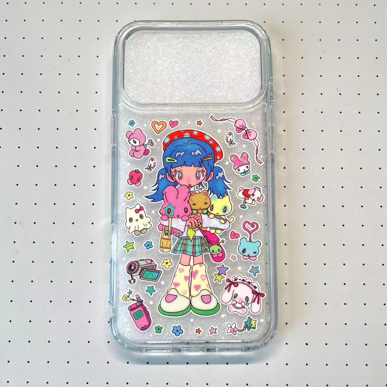 Blue-Haired Girl With Twin Tails Handmade Sticker Phone Case (Resin Ver.)